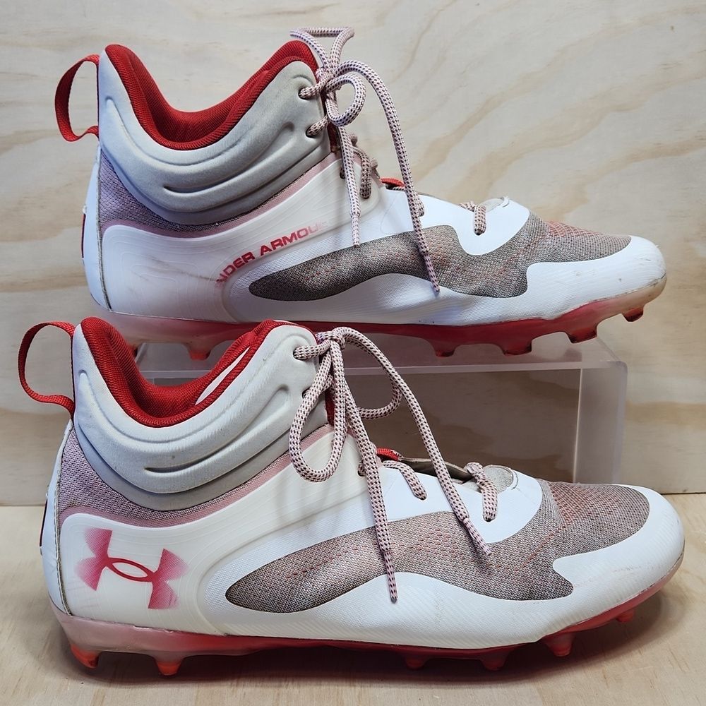 Under Armour Command Lacrosse Cleats Men 13 Red White Athletic Shoes